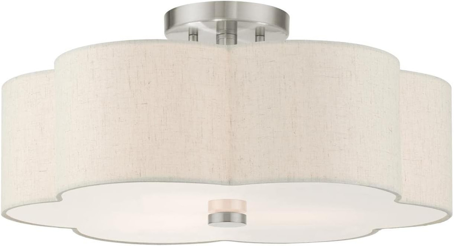 Lighting Solstice 3-Light Semi Flush Mount with Oatmeal Shade, Nickel gallery