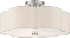 Lighting Solstice 3-Light Semi Flush Mount with Oatmeal Shade, Nickel