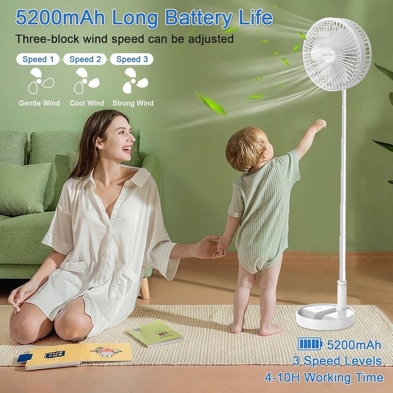 Portable Standing Fan with Solar Panel, Battery & Solar Powered Fan for Travel gallery