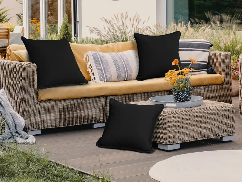 FoamRush 22" x 22" Sunbrella Canvas Black Fabric Throw Pillow w/ Pillow Insert gallery