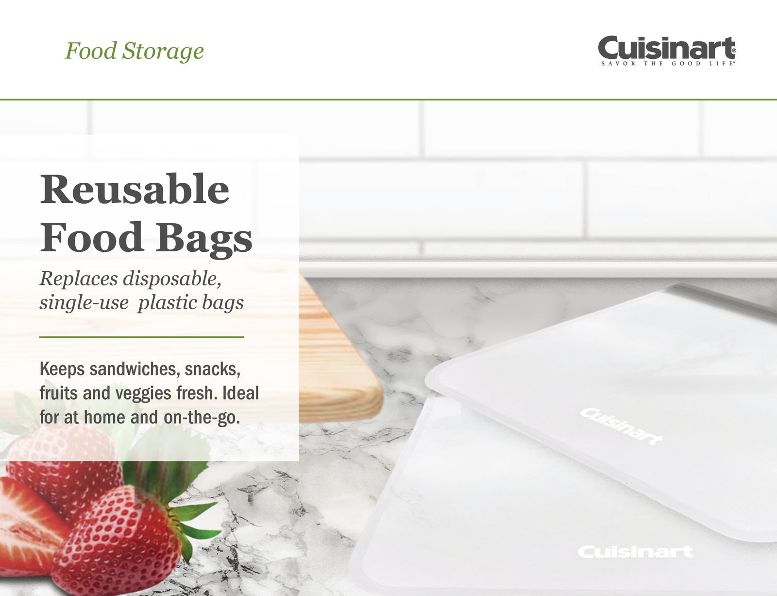Cuisinart Reusable Silicone Food Storage Bags, 12 Pack Grey gallery