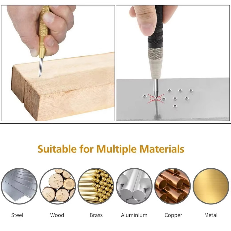 3pcs Automatic Center Punch Adjustable Spring-Loaded Metal Drill Tool Hole Punch gallery