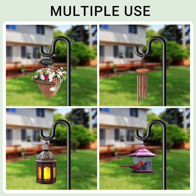 60" Shepherds Hooks for Outdoor, Extra Thick Bird Feeder Pole with 5 Prong Base, gallery