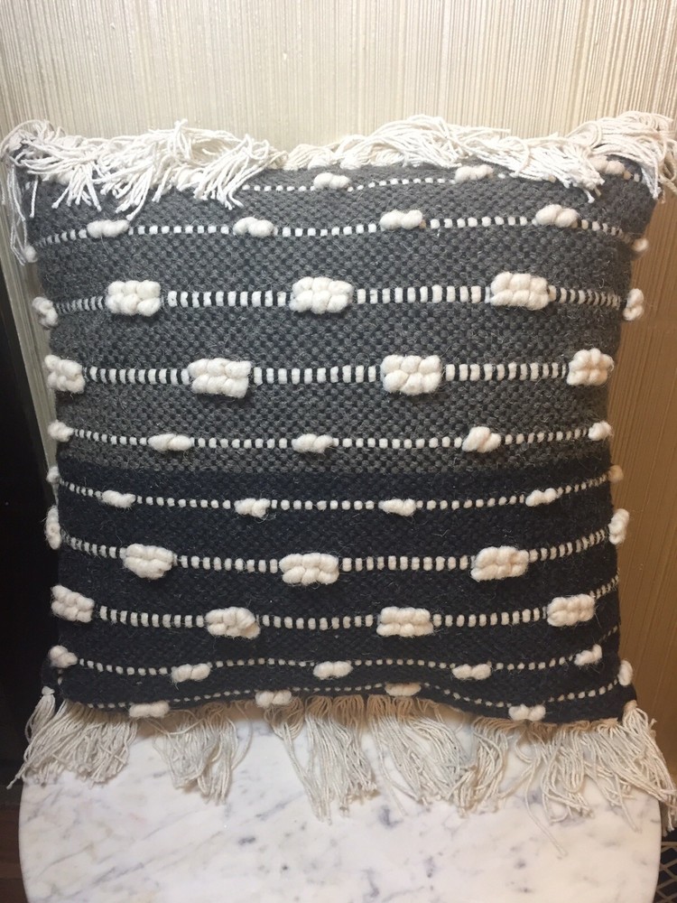 THRESHOLD Textured Wool Throw Pillow Black/Grey/White 17.5" x 16.5" (NEW)