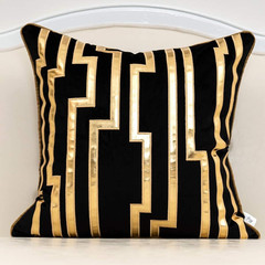 Gold Leather Striped Black Throw Pillow Cover 18×18 Inch, Geometric Luxury Decor