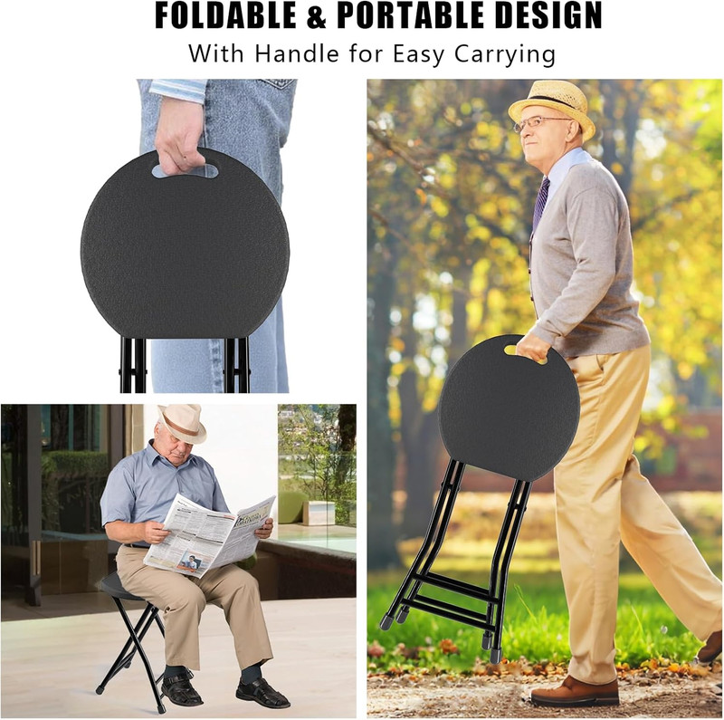 Folding Stool, 18 Inch Foldable Stool with Handle & Steel Frame, Pack of 2 Foldi gallery