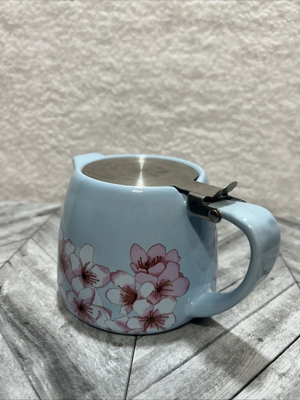 Kitchen core Alfred brand Light Blue ceramic pink floral teapot with infuser gallery