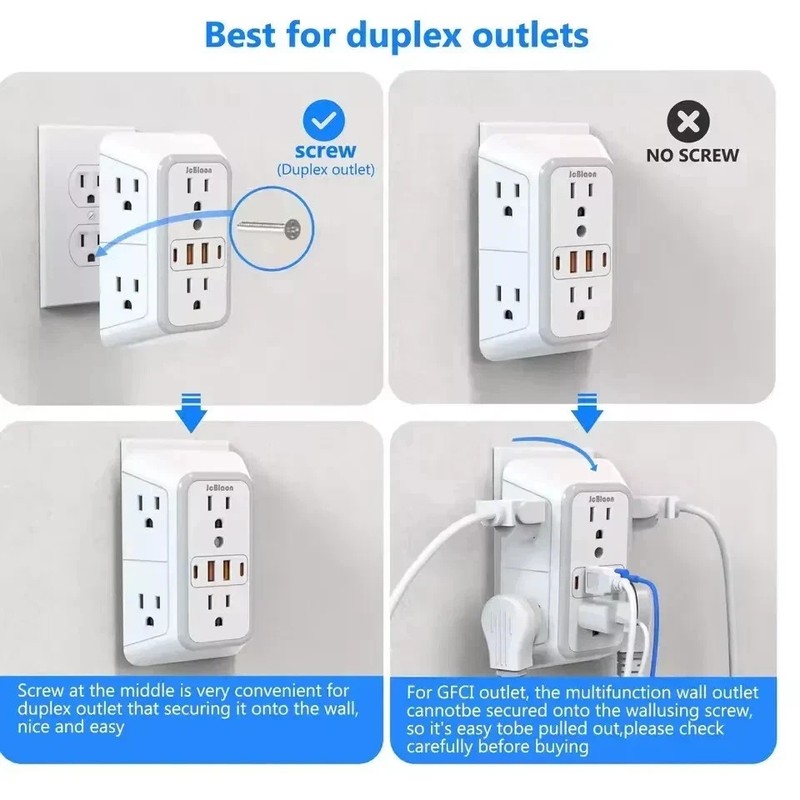 6 Outlet Extender Surge Protector Multi Plug Wall Adapter USB Charger Ports with gallery