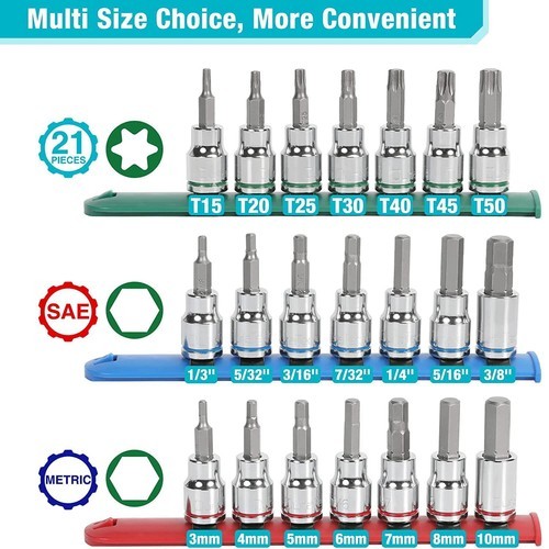 DURATECH 21PC Bit Socket Set 3/8'' Drive Torx Allen Bit Socket S2 Bit Metric SAE gallery