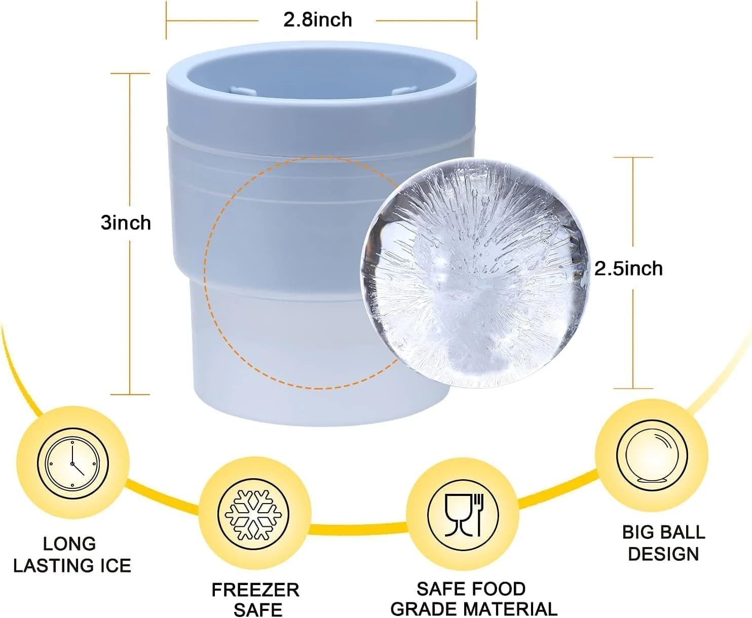 2.5in Slow Melting Round Ice Cube Mold with Lids,Large Spherical Ices Ball Molds gallery