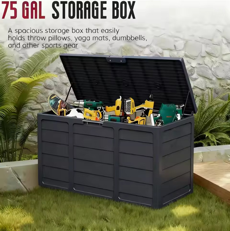 Outdoor Storage Deck Box Large Chest Bin Patio Garden 75-Gal Container