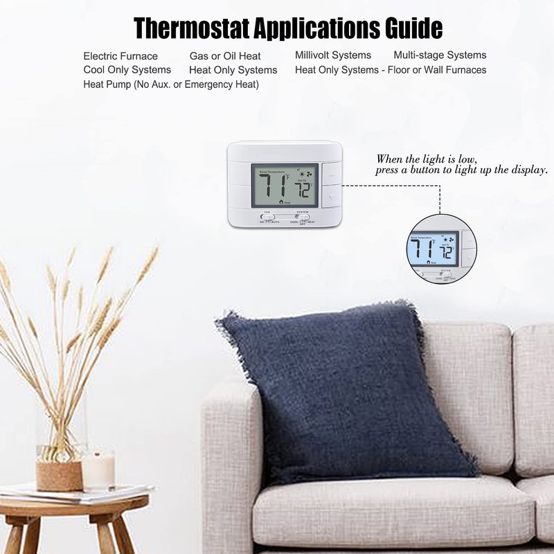 Non-Programmable Thermostats for House, up to 2 Heat/ 2 Cool, with Room Temperat gallery