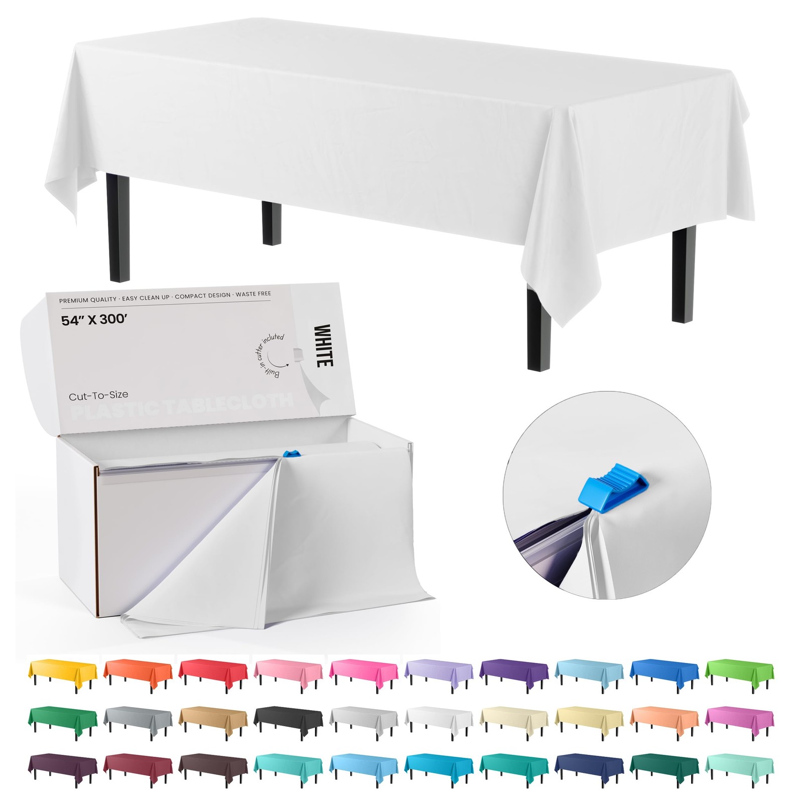 Exquisite Party Solids 54 Inch X 300 Feet White Plastic Table Cover Roll in A Cu gallery