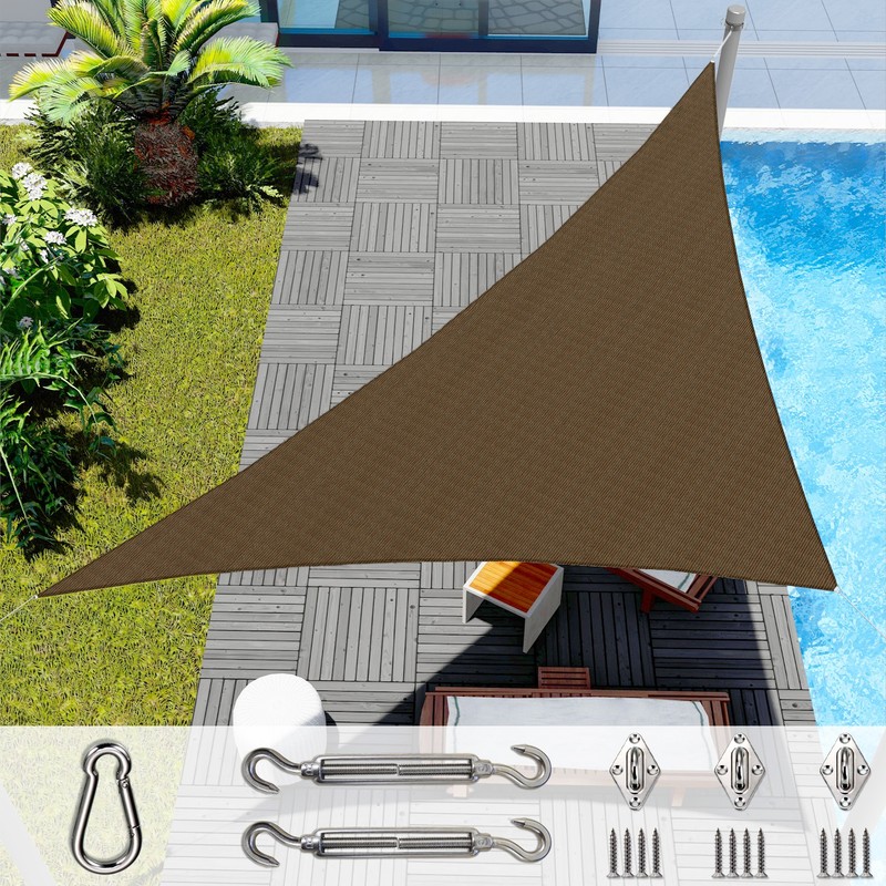 Custom Size Brown Right Triangle Sun Shade Sail Outdoor Canopy Awning W/8 in Kit gallery
