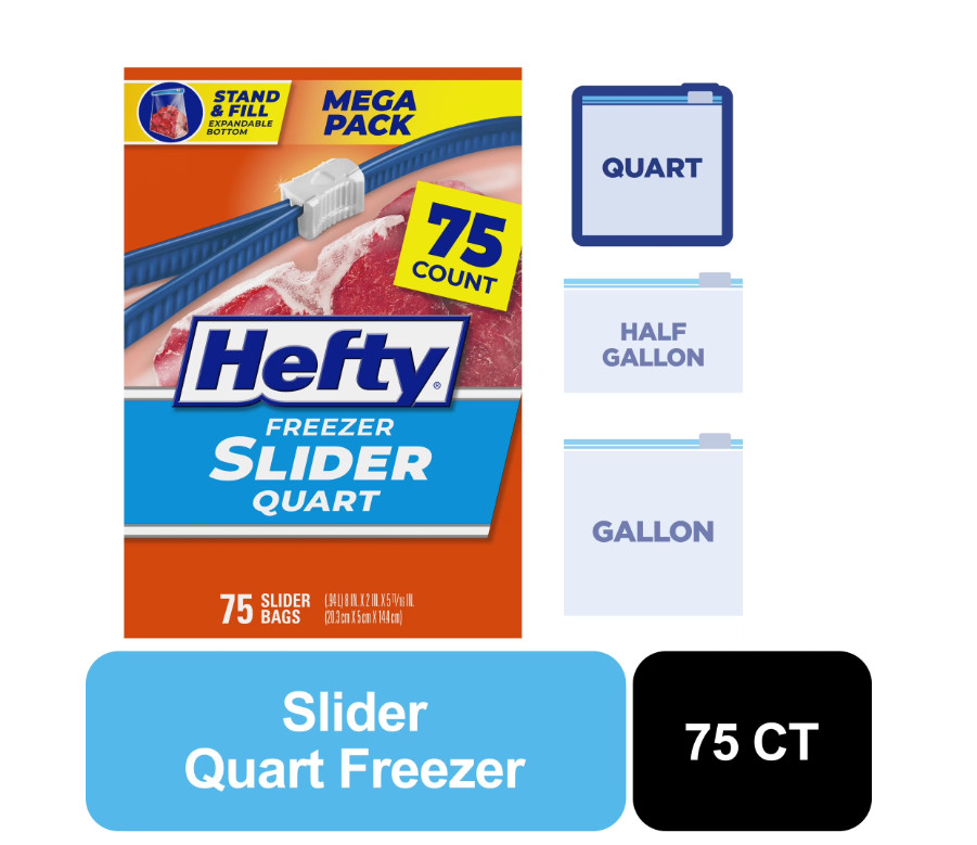 Hefty Slider Freezer Storage Bags, Quart Size, 75 Count gallery