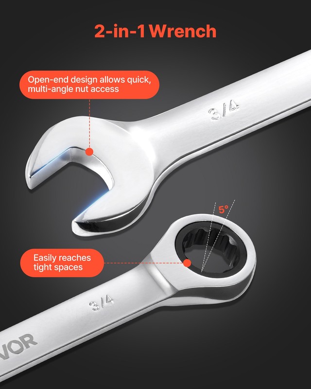 VEVOR Combination Wrench Set Ratcheting Wrench Set 26-Piece SAE Metric Repairs gallery