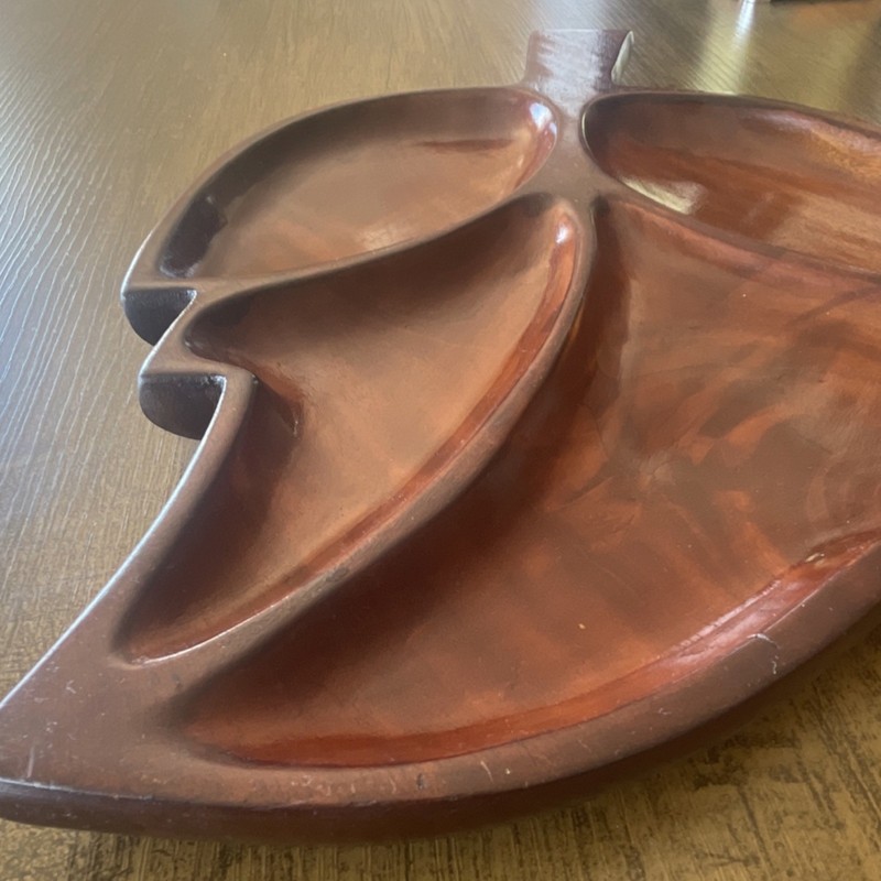 Wood Leaf Shaped Serving Tray with 3 Compartments, Glossy Medium Brown gallery