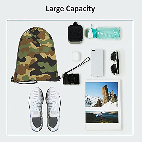 Camouflage Pattern Drawstring Bags Backpack Bag Green 14x16.9 Inch Multi-a213 3