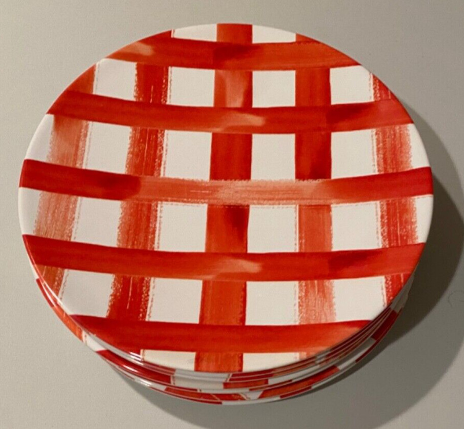 Set of 8 Paper Source Plastic (Melamine?) Plates Picnic Red White Checked 10.5" gallery