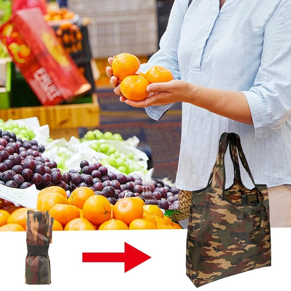 10 Pack 15x4.5x15 Inch Camo Reusable Shopping Bags with Handles Bulk, Foldabl... gallery