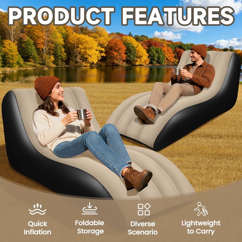 Inflatable Camping Couch Twin Size Blow Up Air Sofa Flocked Portable Brown gallery