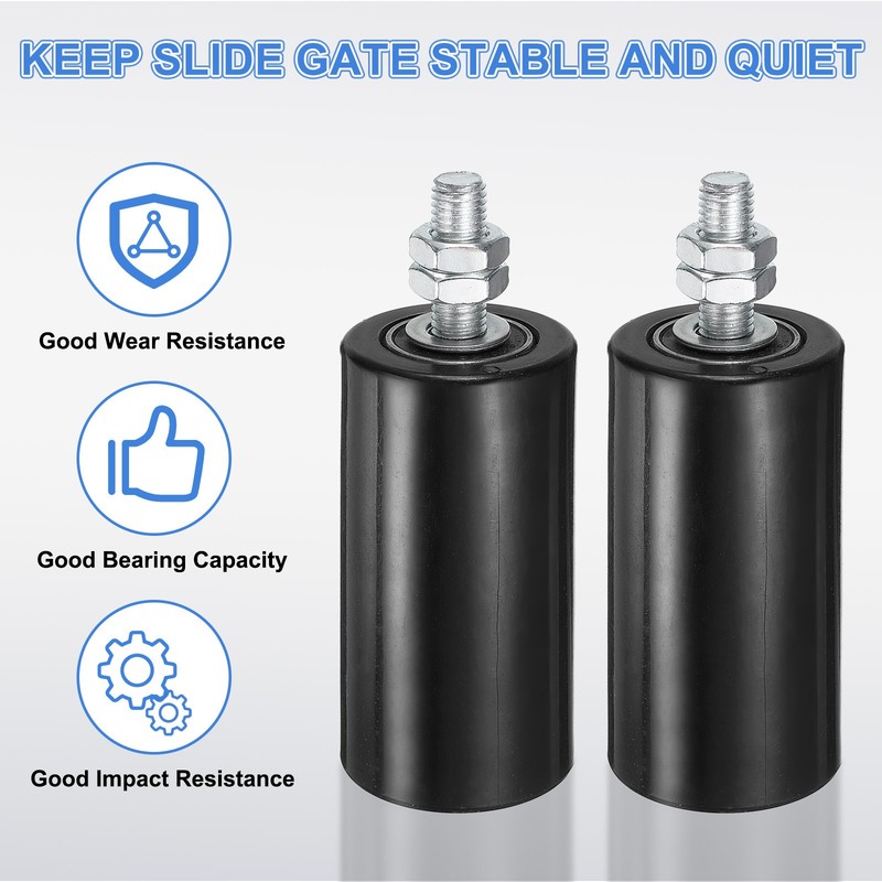 4Pcs Slide Gate Guide Roller 4" Nylon Sliding Gate Support Assembly Black gallery