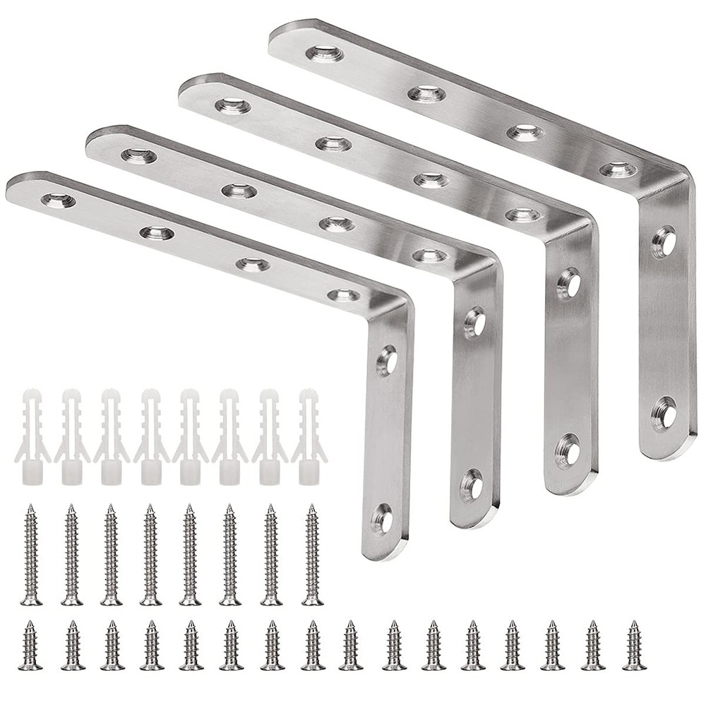 4 Pack Heavy Duty L Brackets 5x3 Stainless Steel Shelf Support Corner Brace