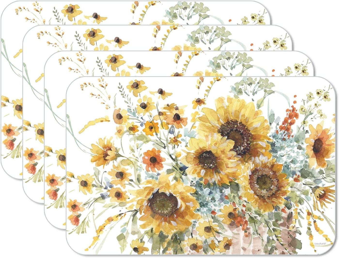 CounterArt Sunflowers Forever 4 Pack Reversible Easy Care Flexible Plastic Place gallery