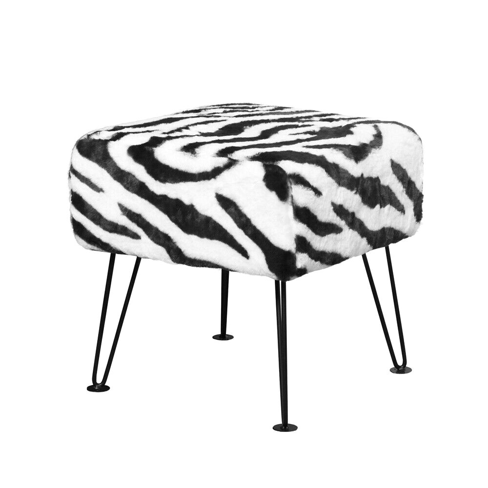 Zebra Print Vanity Stool Chair Soft Faux Fur Chair Makeup Stool with 4 Metal Leg gallery