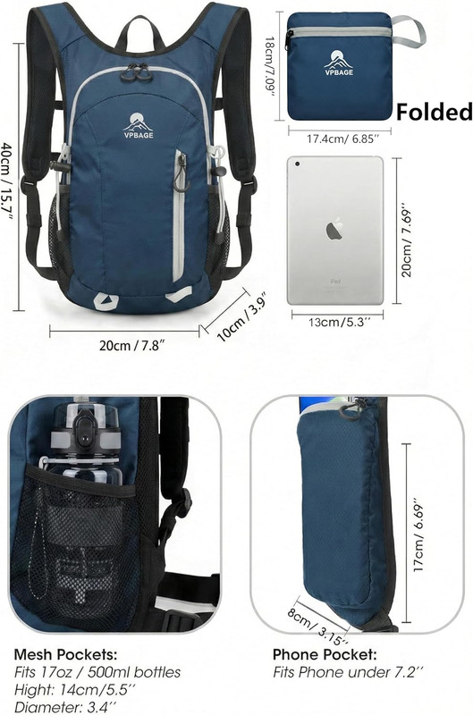 Foldable Small Hiking Backpack with 3 Strap Pockets – Lightweight 300D Spill-Pro 5