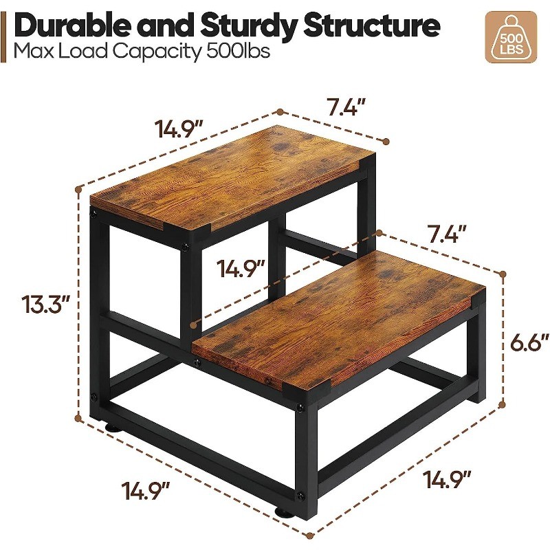 Heavy Duty Foot Stool, Wooden Step Stools for Adults Kids,Bed Steps for High Bed gallery