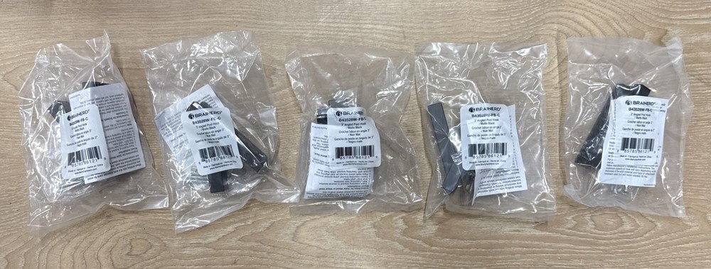 Brainerd 3" Angled Post / Wall Hook, Matte Black, 35lb Capacity, (5 Pack)