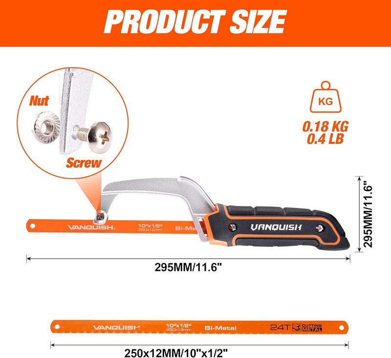 Hacksaw, Compact Hand Operating Hack Saw with 10 Inch Aluminum Frame, Bi-Metal H gallery