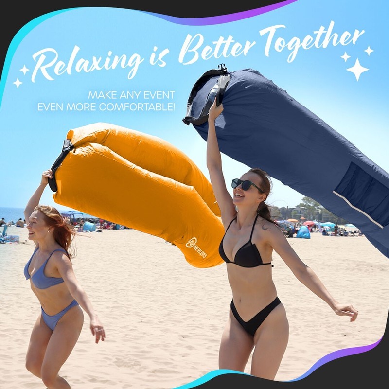 Mockins Inflatable 2 Pack Navy & Saffron Blow Up Lounger Beach Sofa Bed Chair gallery