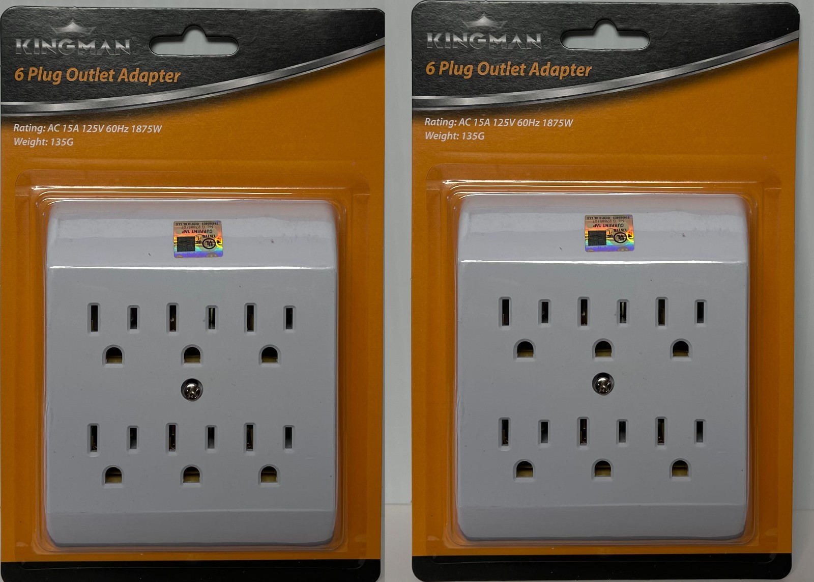 2x 6 Outlet Wall Tap Grounding Adapter UL 15A 125V 60Hz 1875W Max Power Strip gallery