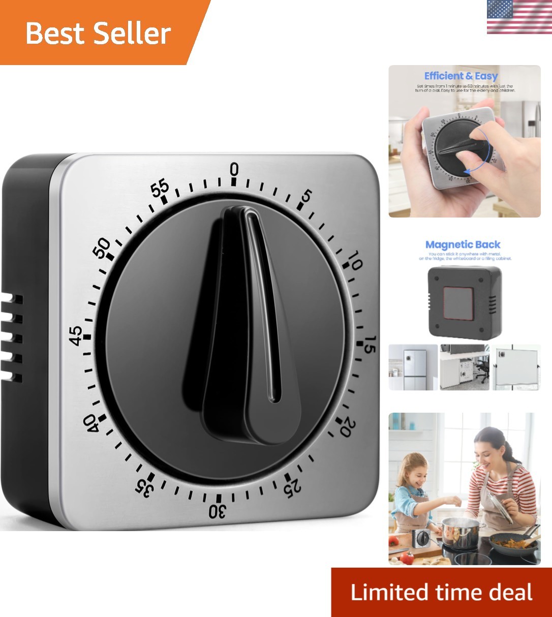 Elegant Mechanical Kitchen Timer with Loud Alarm - No Batteries Required gallery