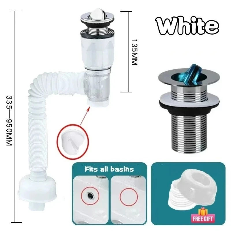 Black Universal Sink Drain Pipe Set Retractable Deodorant Sewer Drainage Water gallery