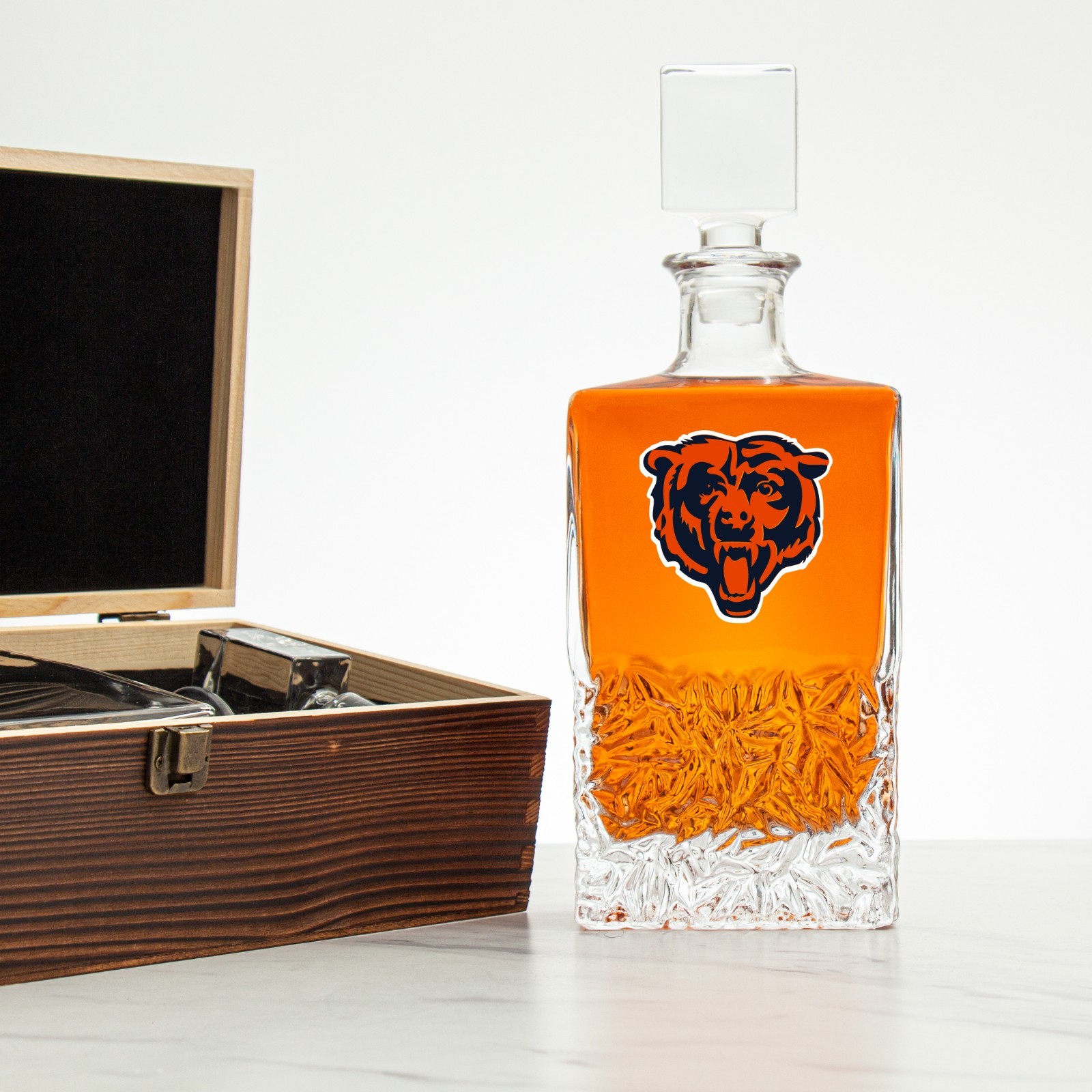 Chicago Bears – Full Color Logo Football Decanter Set with Rustic Wood Box gallery