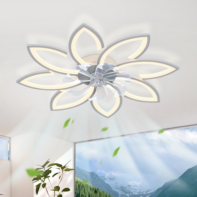 White Quiet Ceiling Light with Fan Remote Control APP for Living Area,Bedroom gallery