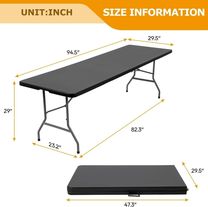 8FT Folding Table Half Portable Foldable Table Picnic Table for Office Home Camp gallery