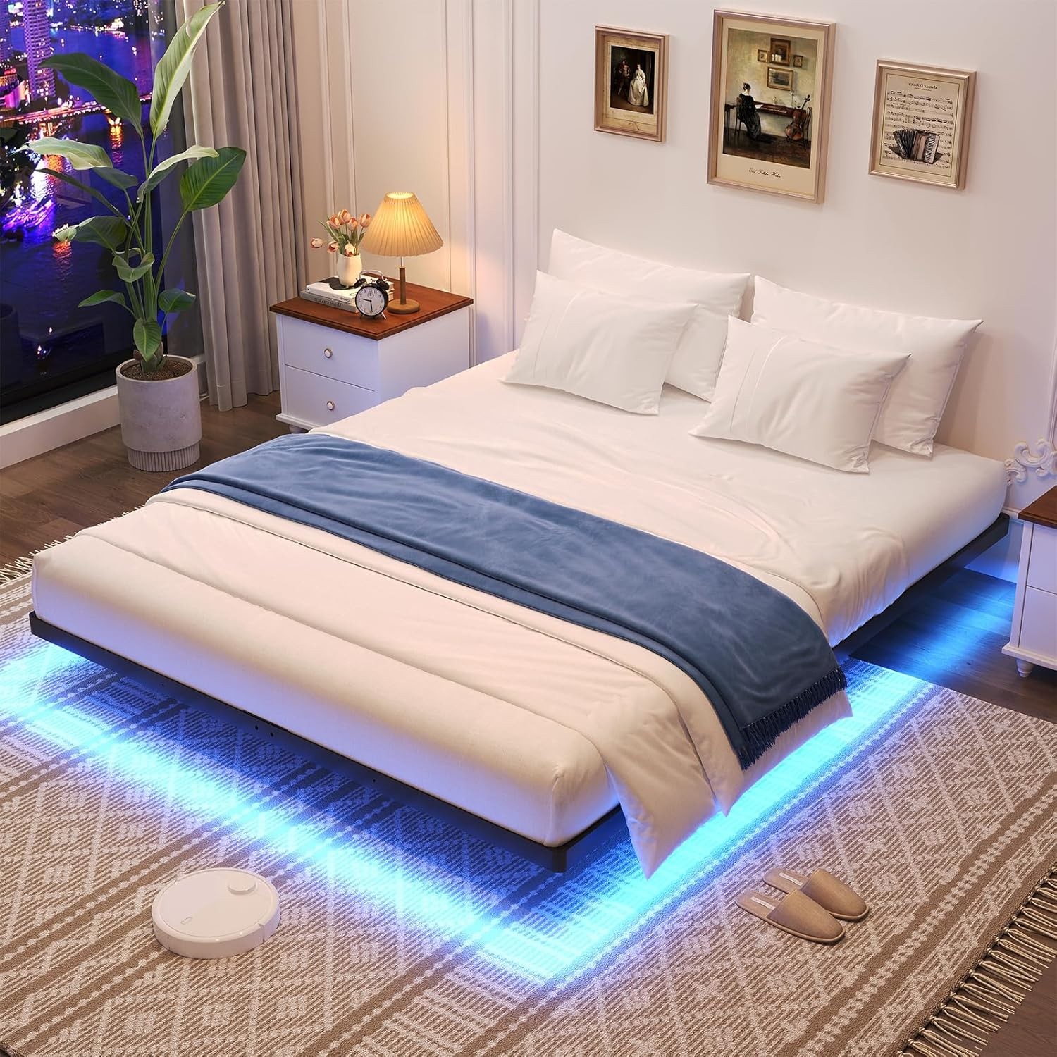 Floating Bed Frame Queen Size with Smart LED Lights Heavy Duty Metal Platform gallery