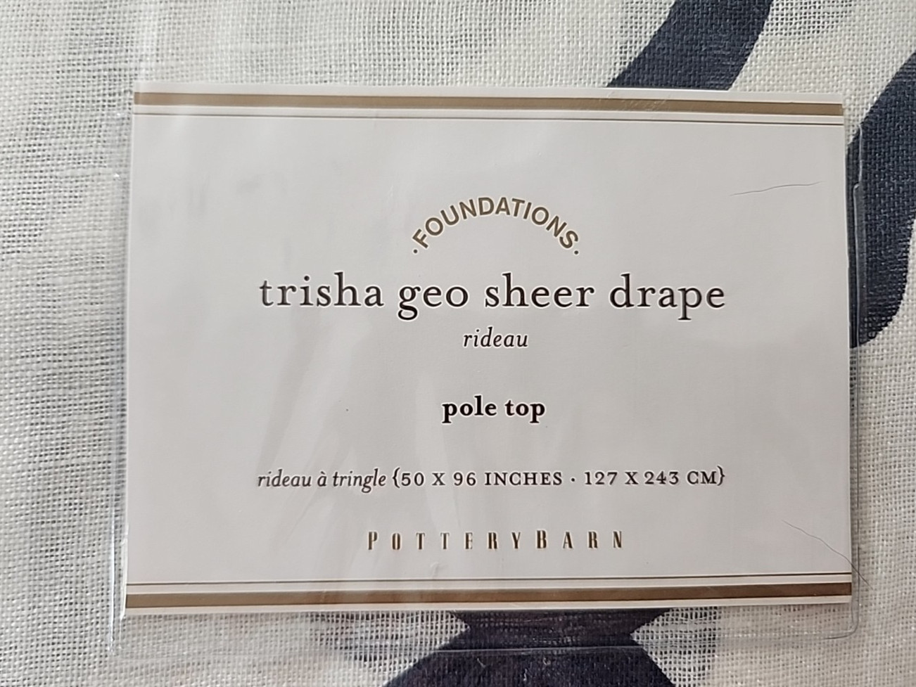 Pottery Barn Set/2 Trisha Geo Sheer Linen Drape50x84 Blue/White Pole Top Coastal gallery