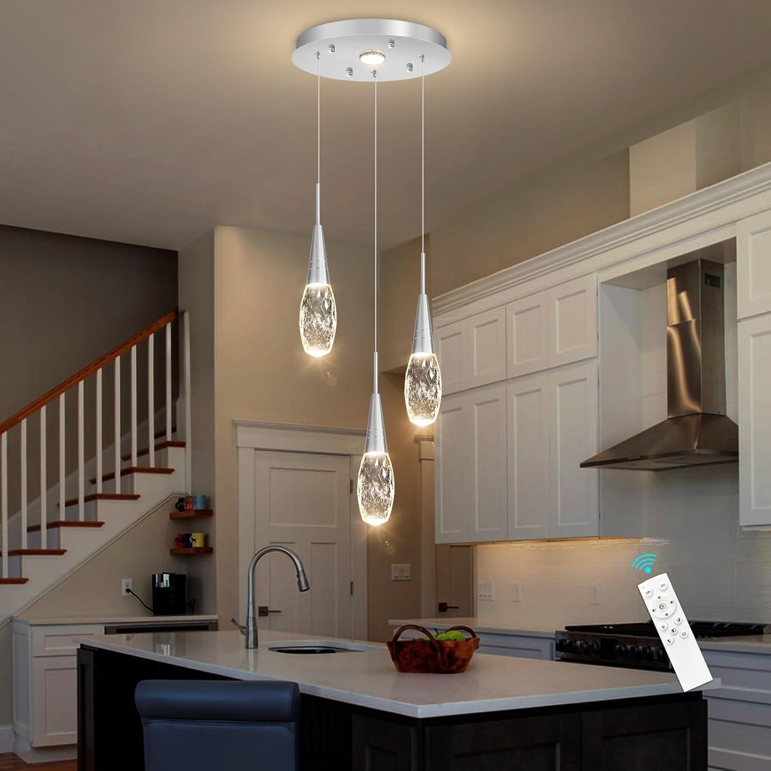 Dimmable 3-Light LED Pendant Fixture for Kitchen Island & Dining Room Silver gallery