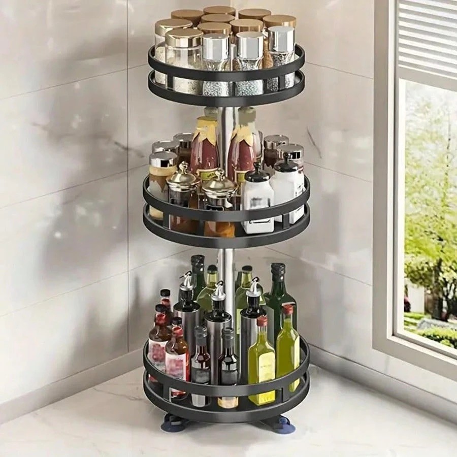 Elegant Rotating Kitchen Organizer Space Saving Countertop Storage Spice Rack gallery