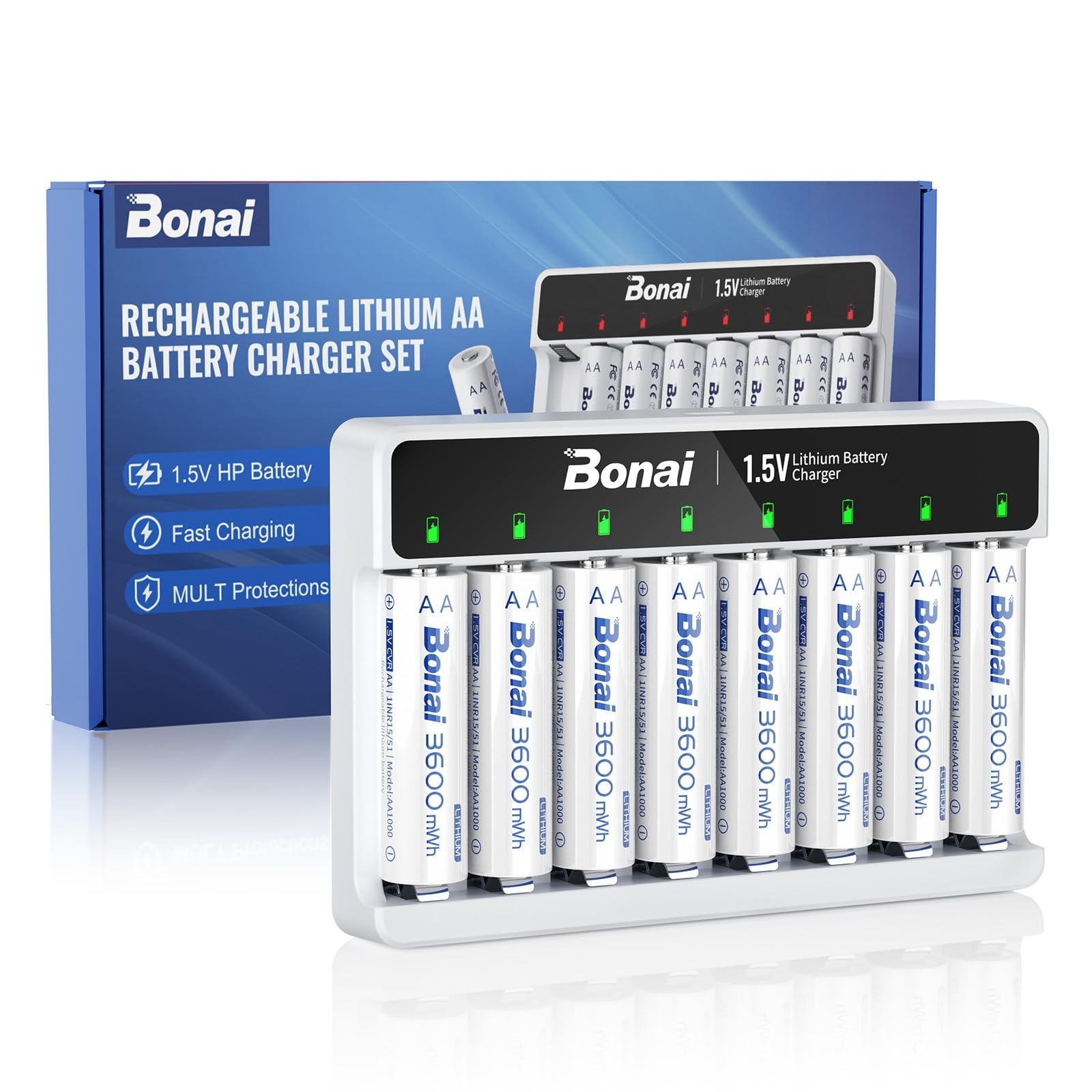 BONAI Rechargeable Lithium AA Batteries with Charger, 1.5V 3600 mWh AA Batter... gallery