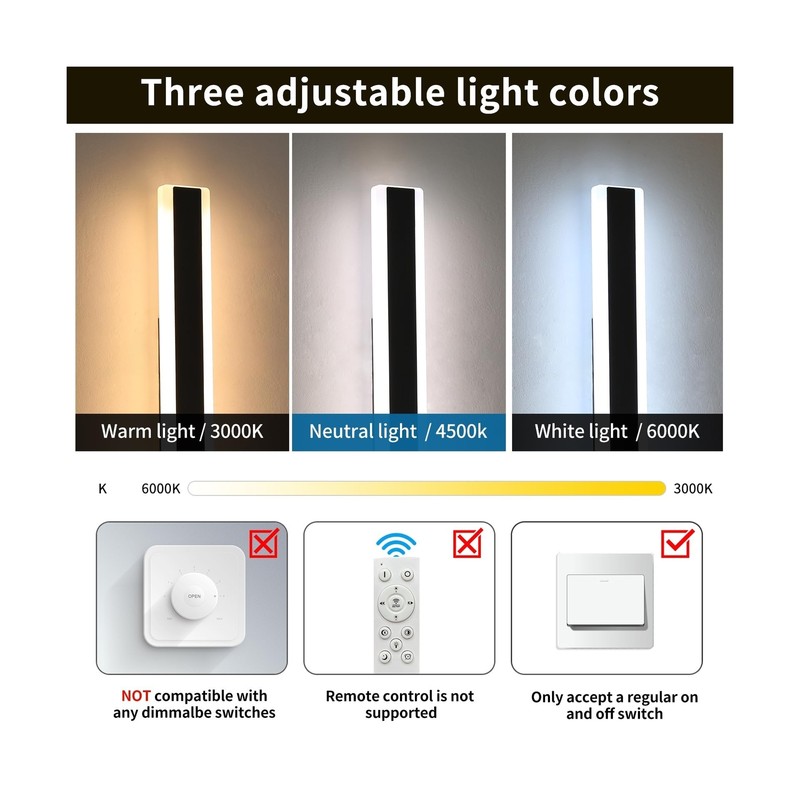 2 Pack Long Outdoor LED Wall Light, 57inch Modern Minimalist Wall Sconce, 3 C... gallery