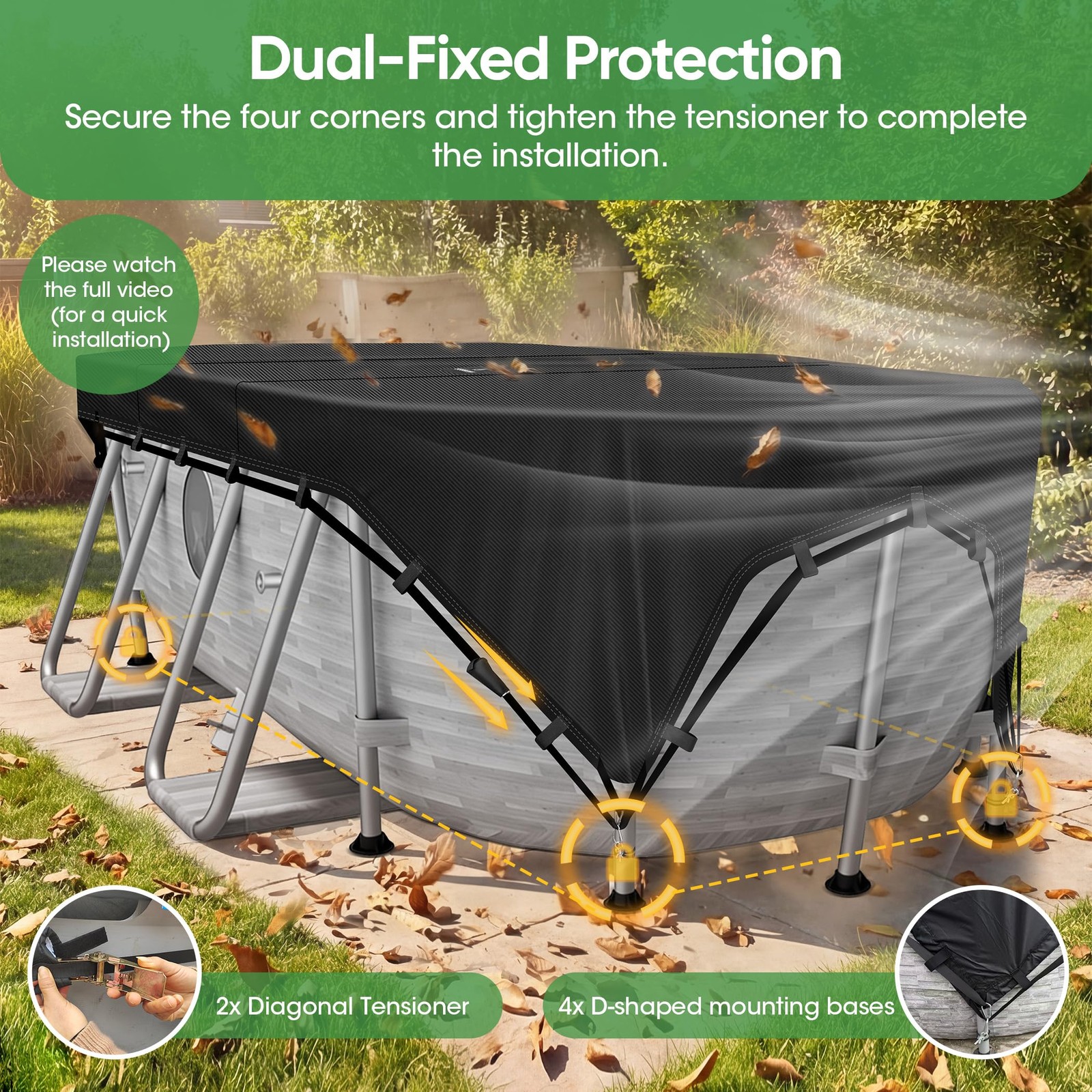 Pool Cover 18x24Ft Oval Rectangle 500D Four Corner Locking SIHAIAN Patented gallery
