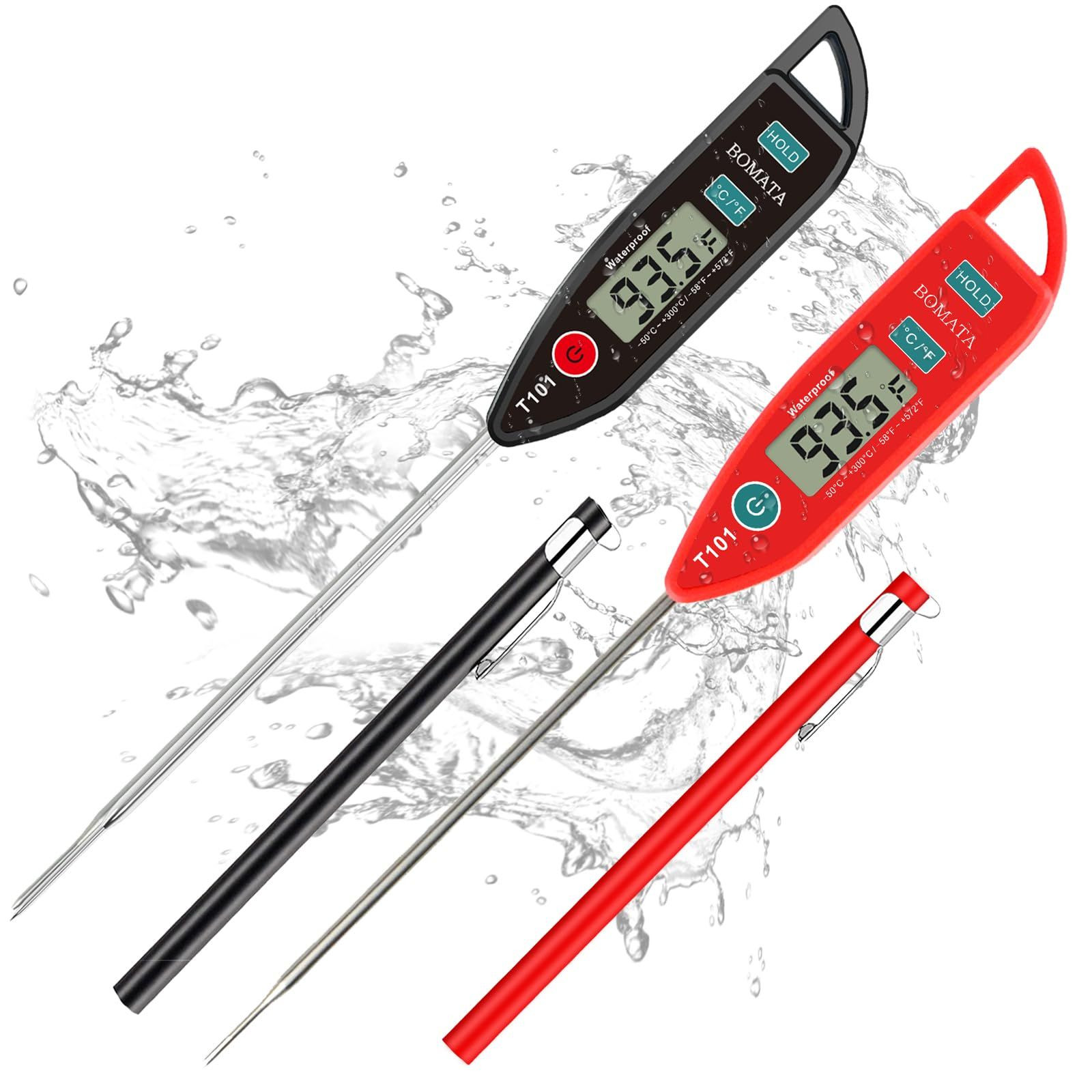 BOMATA 2 Pack Waterproof IPX7 Meat Thermometer Instant Read Food Black & Red gallery