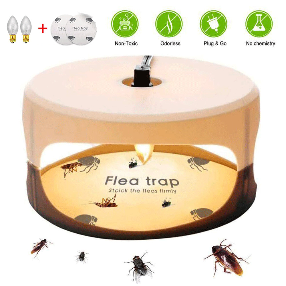 Electric Flea Bed Bug Trap Indoor Lamp Catch Light Non-Toxic Odorless 2x Bulbs