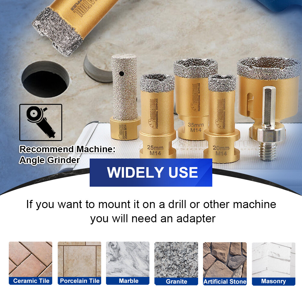M14 Diamond Hole Saw 6pcs Adapter Porcelian Marble Core Drill BIt Angle Grinder gallery
